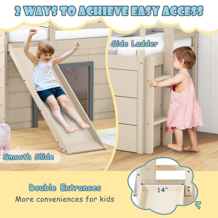 3-In-1 Twin Loft Bed with Slide Ladder Drawers for Kids Teens-Beige Costway