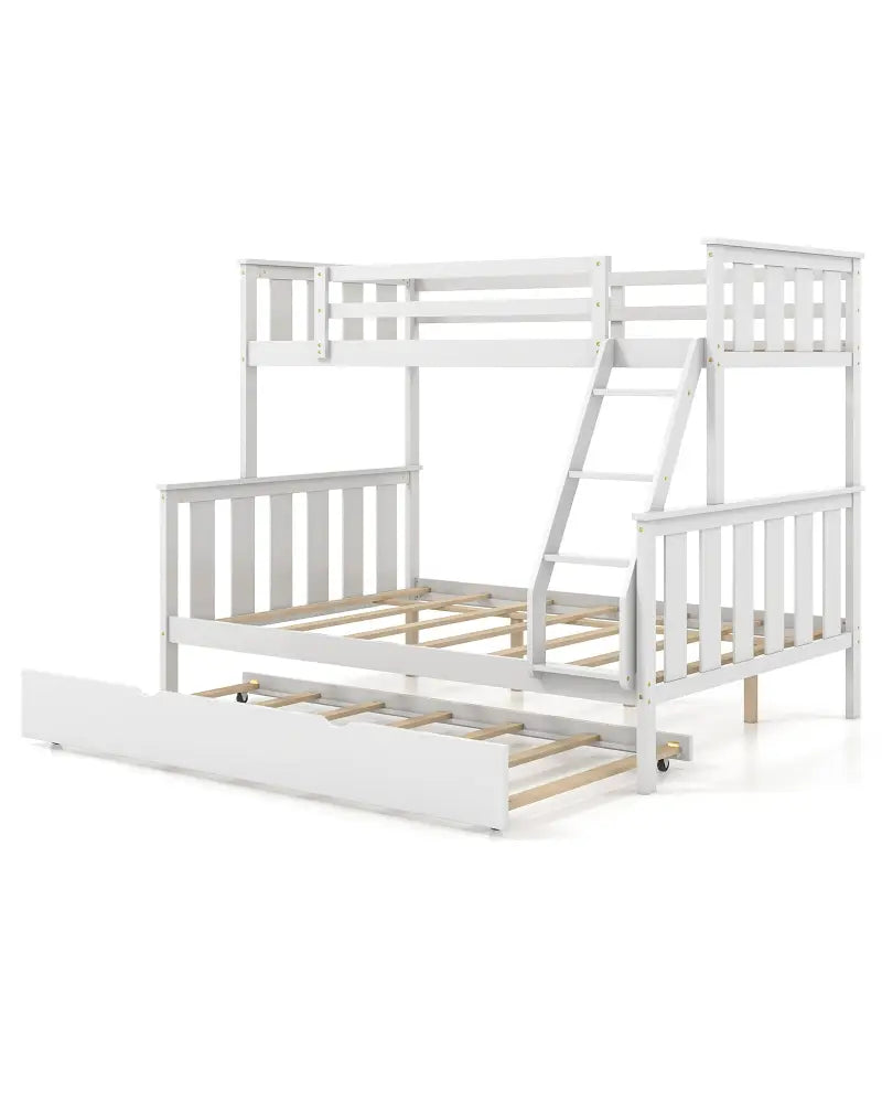 3-in-1 Twin Over Full Bunk Bed with Trundle and Ladder-White - White - Bunk Bed Frame