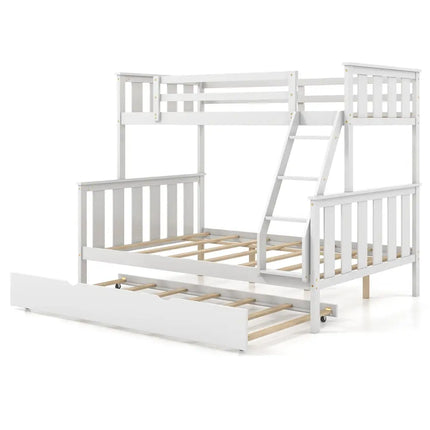 3-in-1 Twin Over Full Bunk Bed with Trundle and Ladder-White Costway
