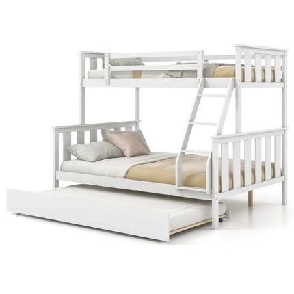 3-in-1 Twin Over Full Bunk Bed with Trundle and Ladder-White Costway
