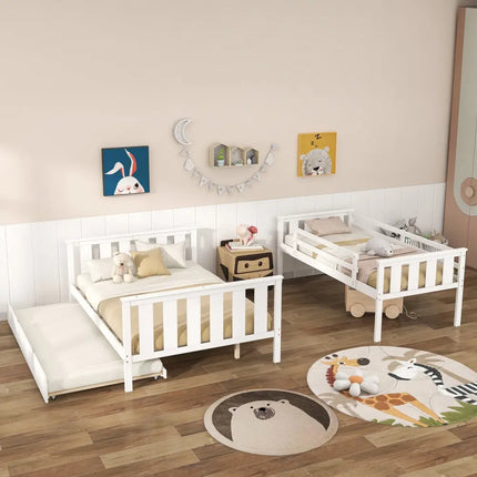 3-in-1 Twin Over Full Bunk Bed with Trundle and Ladder-White Costway