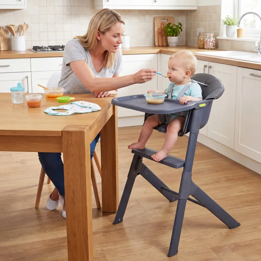 3-in-1 Washable Baby High Chair with Tray Footrest-Gray - Gray - High Chairs