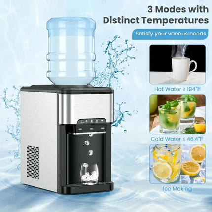 3-in-1 Water Cooler Dispenser with Built-in Ice Maker and 3 Temperature Settings-Silver Costway