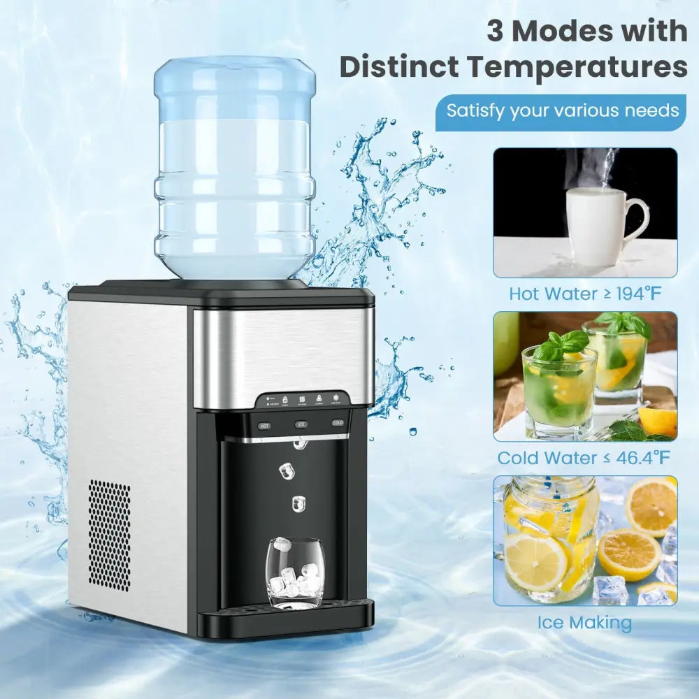 3-in-1 Water Cooler Dispenser with Built-in Ice Maker and 3 Temperature Settings-Silver - Silver - Water Dispensers