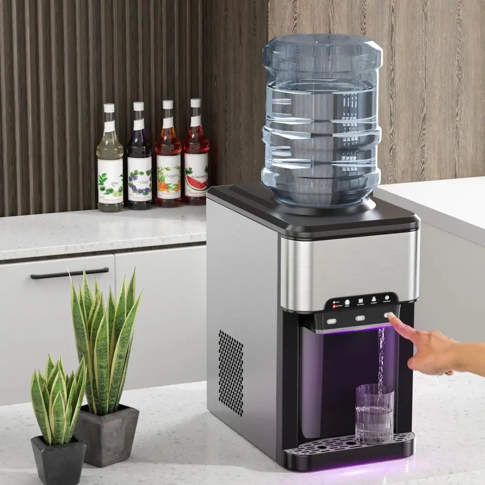 3-in-1 Water Cooler Dispenser with Built-in Ice Maker and 3 Temperature Settings-Silver Costway