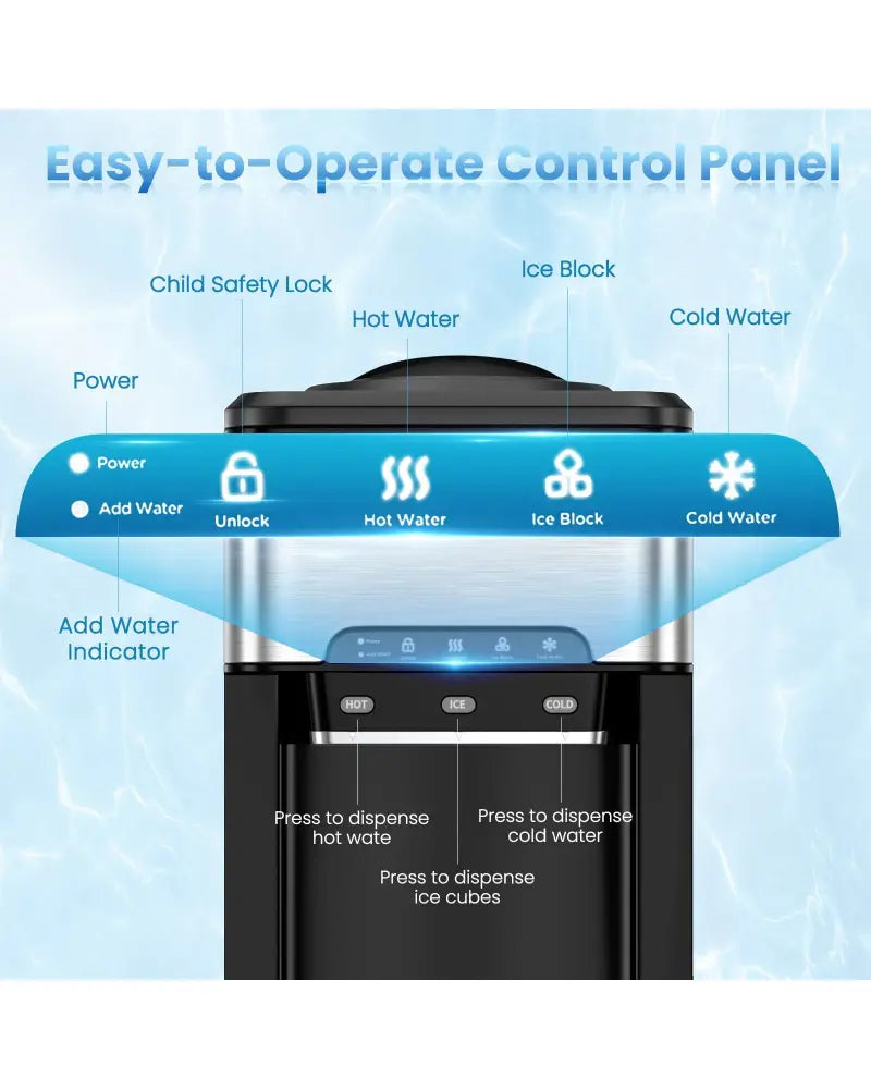 3-in-1 Water Cooler Dispenser with Built-in Ice Maker and 3 Temperature Settings-Silver - Silver - Water Dispensers