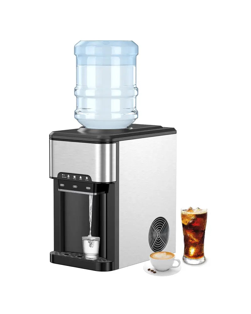 3-in-1 Water Cooler Dispenser with Built-in Ice Maker and 3 Temperature Settings-Silver - Silver - Water Dispensers
