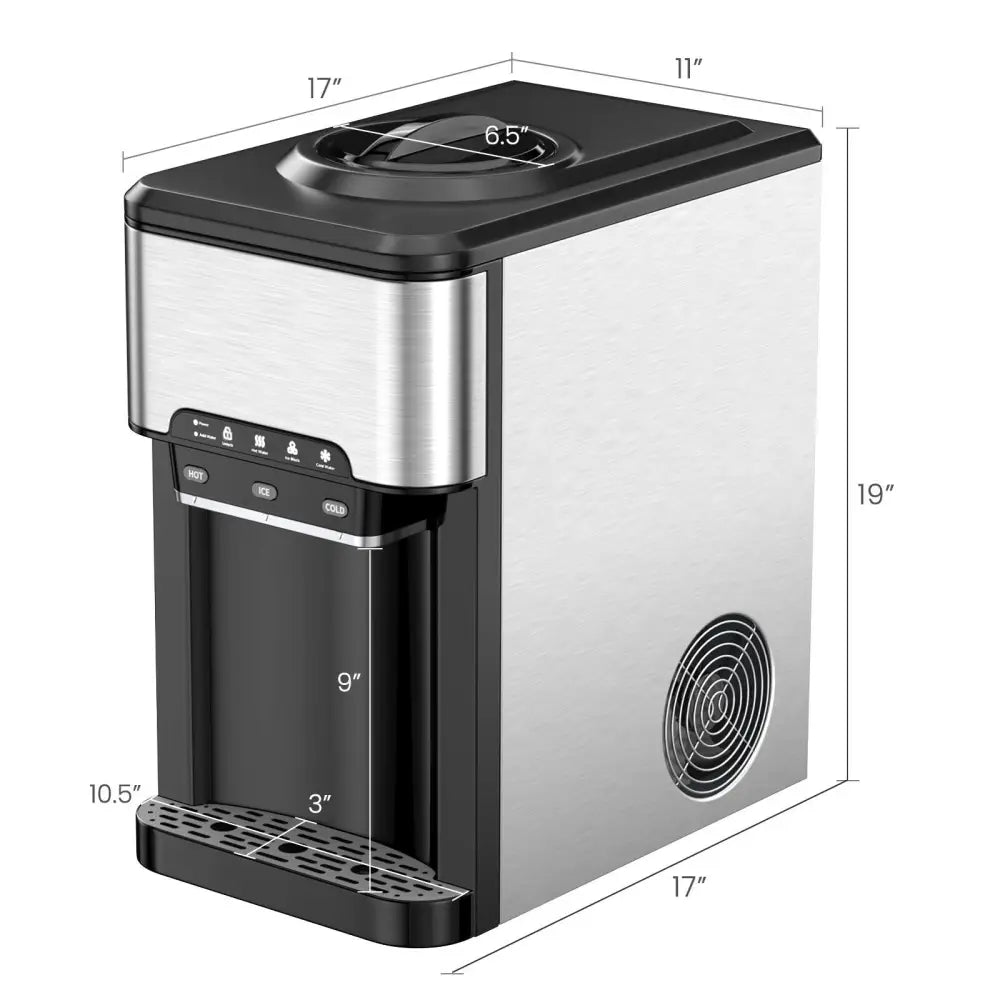 3-in-1 Water Cooler Dispenser with Built-in Ice Maker and 3 Temperature Settings-Silver - Silver - Water Dispensers