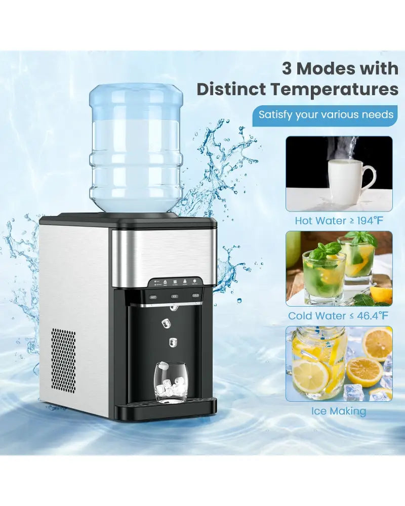 3-in-1 Water Cooler Dispenser with Built-in Ice Maker and 3 Temperature Settings-Silver - Silver - Water Dispensers