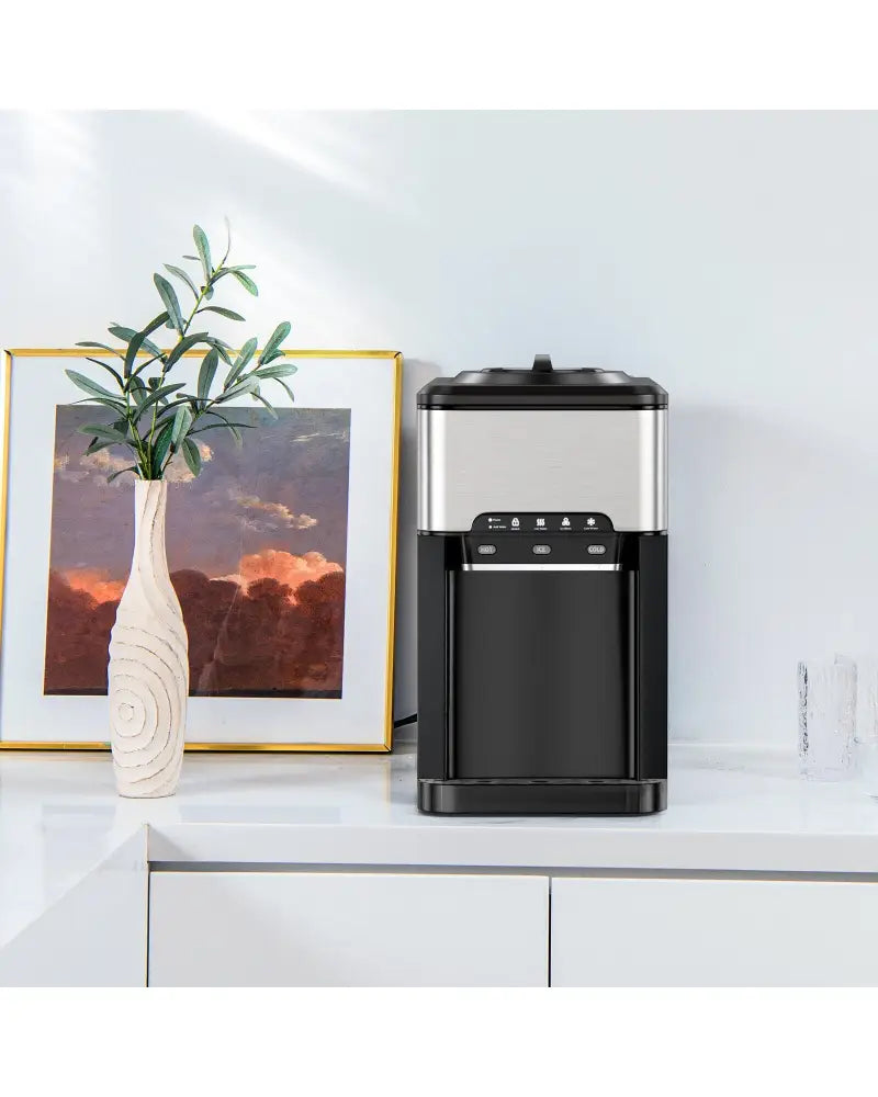 3-in-1 Water Cooler Dispenser with Built-in Ice Maker and 3 Temperature Settings-Silver - Silver - Water Dispensers