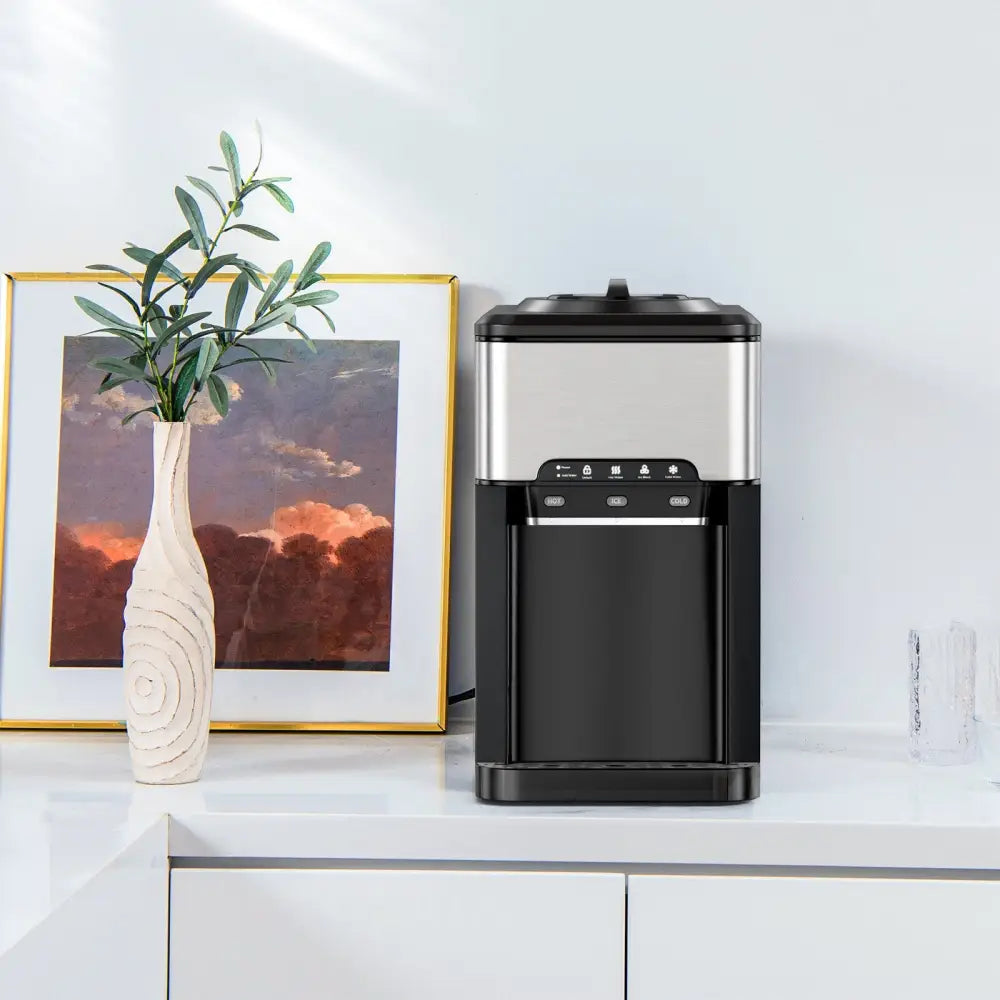 3-in-1 Water Cooler Dispenser with Built-in Ice Maker and 3 Temperature Settings-Silver - Silver - Water Dispensers