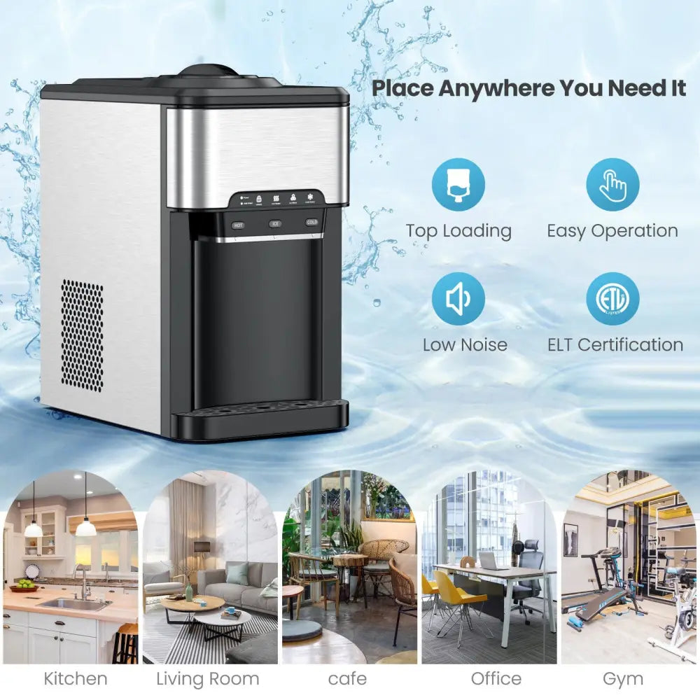3-in-1 Water Cooler Dispenser with Built-in Ice Maker and 3 Temperature Settings-Silver - Silver - Water Dispensers