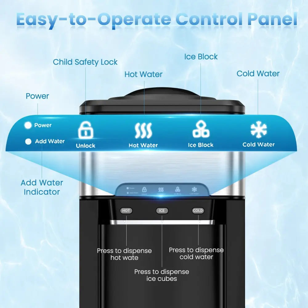 3-in-1 Water Cooler Dispenser with Built-in Ice Maker and 3 Temperature Settings-Silver - Silver - Water Dispensers