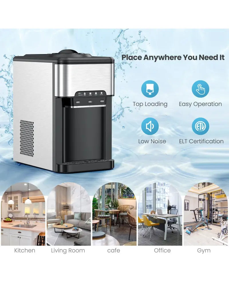 3-in-1 Water Cooler Dispenser with Built-in Ice Maker and 3 Temperature Settings-Silver - Silver - Water Dispensers