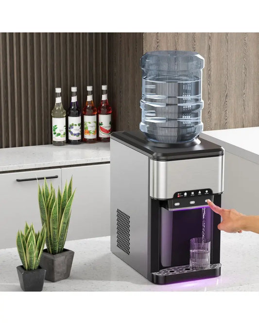 3-in-1 Water Cooler Dispenser with Built-in Ice Maker and 3 Temperature Settings-Silver - Silver - Water Dispensers