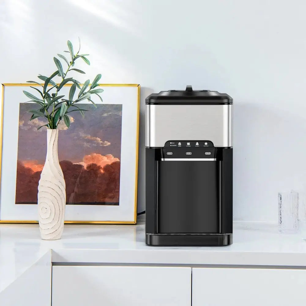 3-in-1 Water Cooler Dispenser with Built-in Ice Maker and 3 Temperature Settings-Silver Costway
