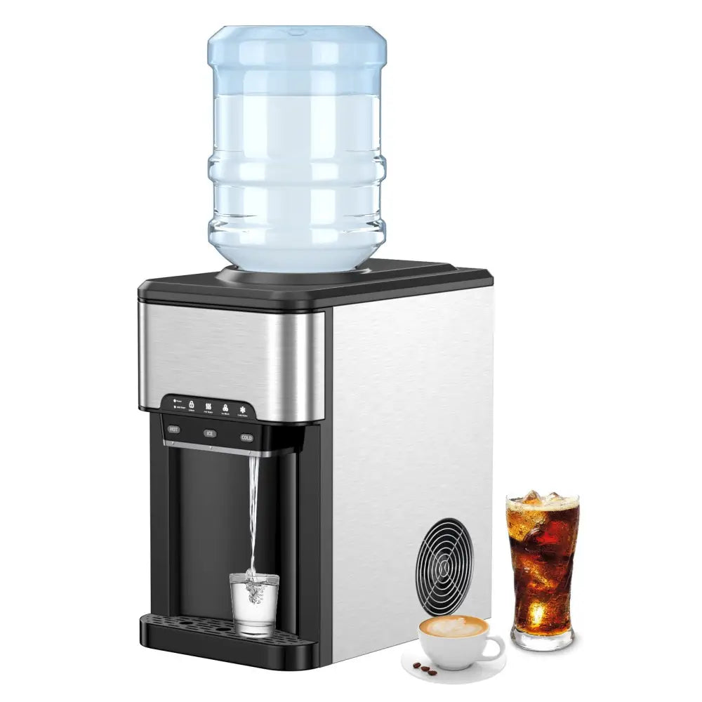3-in-1 Water Cooler Dispenser with Built-in Ice Maker and 3 Temperature Settings-Silver - Silver - Water Dispensers