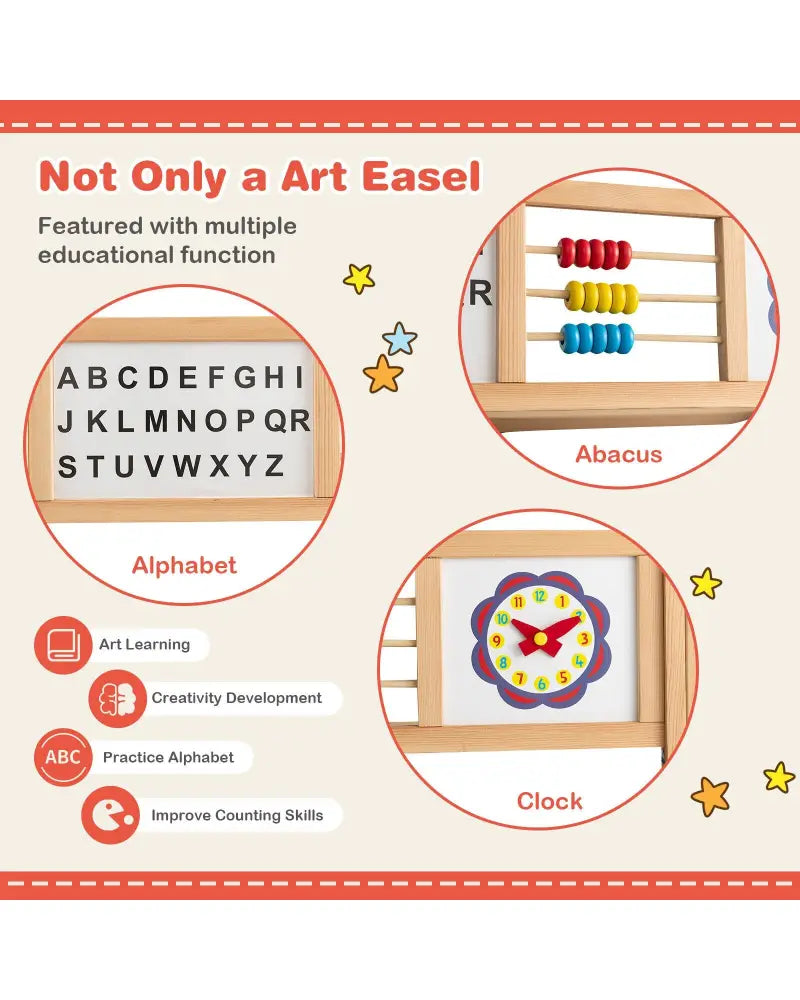 3-in-1 Wooden Art Easel for Kids with Drawing Paper Roll - Multicolor - Art Easels