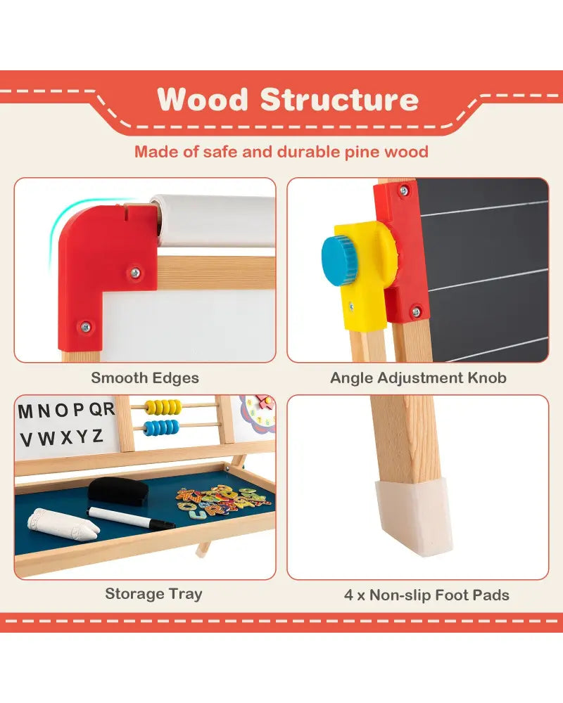 3-in-1 Wooden Art Easel for Kids with Drawing Paper Roll - Multicolor - Art Easels