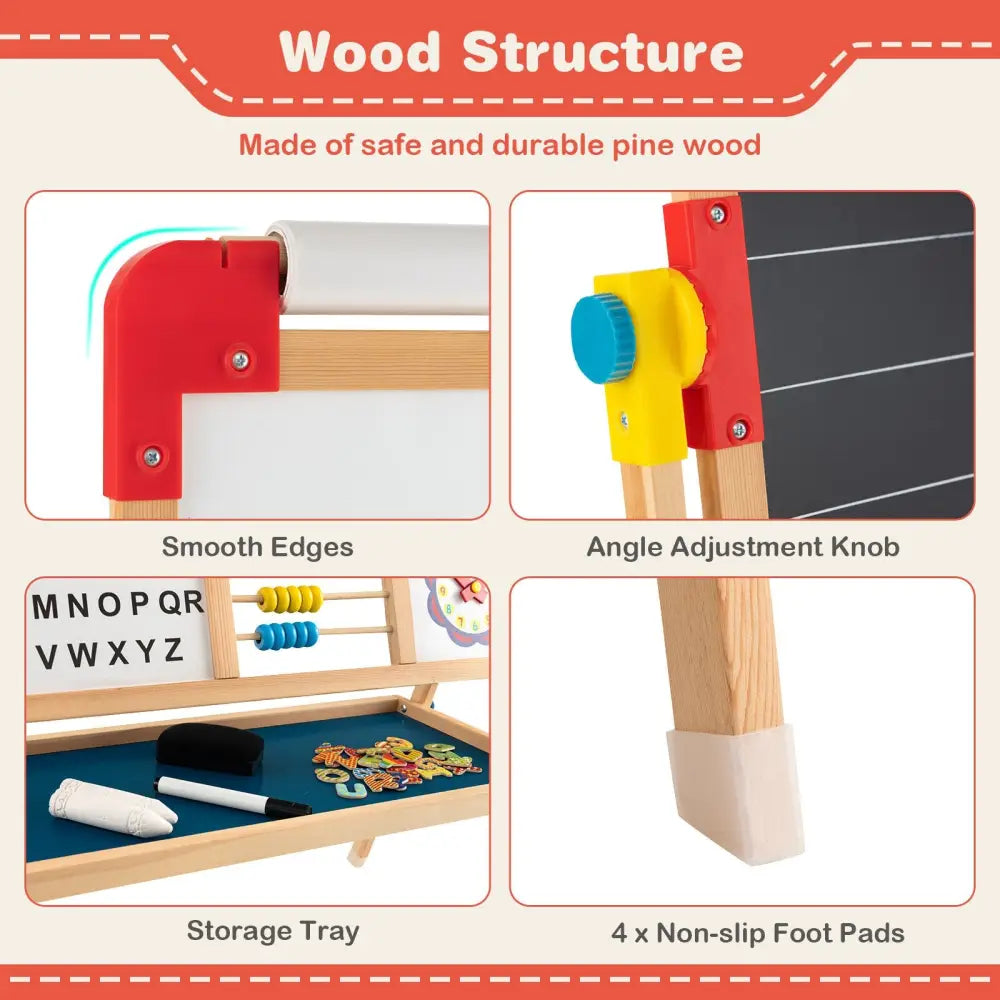 3-in-1 Wooden Art Easel for Kids with Drawing Paper Roll - Multicolor - Art Easels