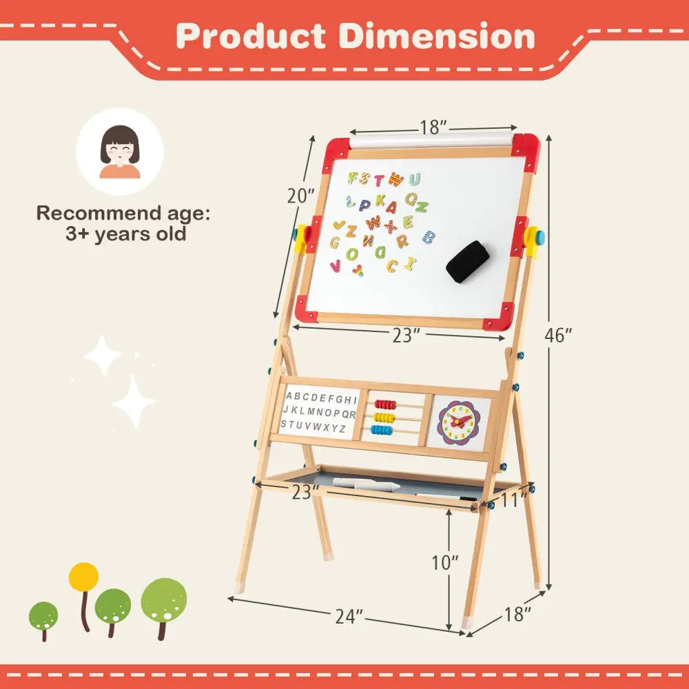 3-in-1 Wooden Art Easel for Kids with Drawing Paper Roll - Multicolor - Art Easels