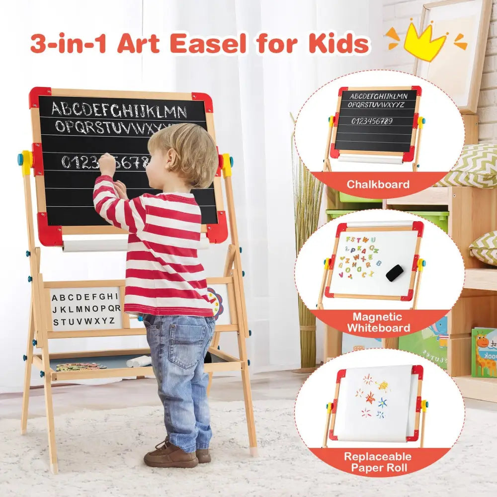 3-in-1 Wooden Art Easel for Kids with Drawing Paper Roll - Multicolor - Art Easels