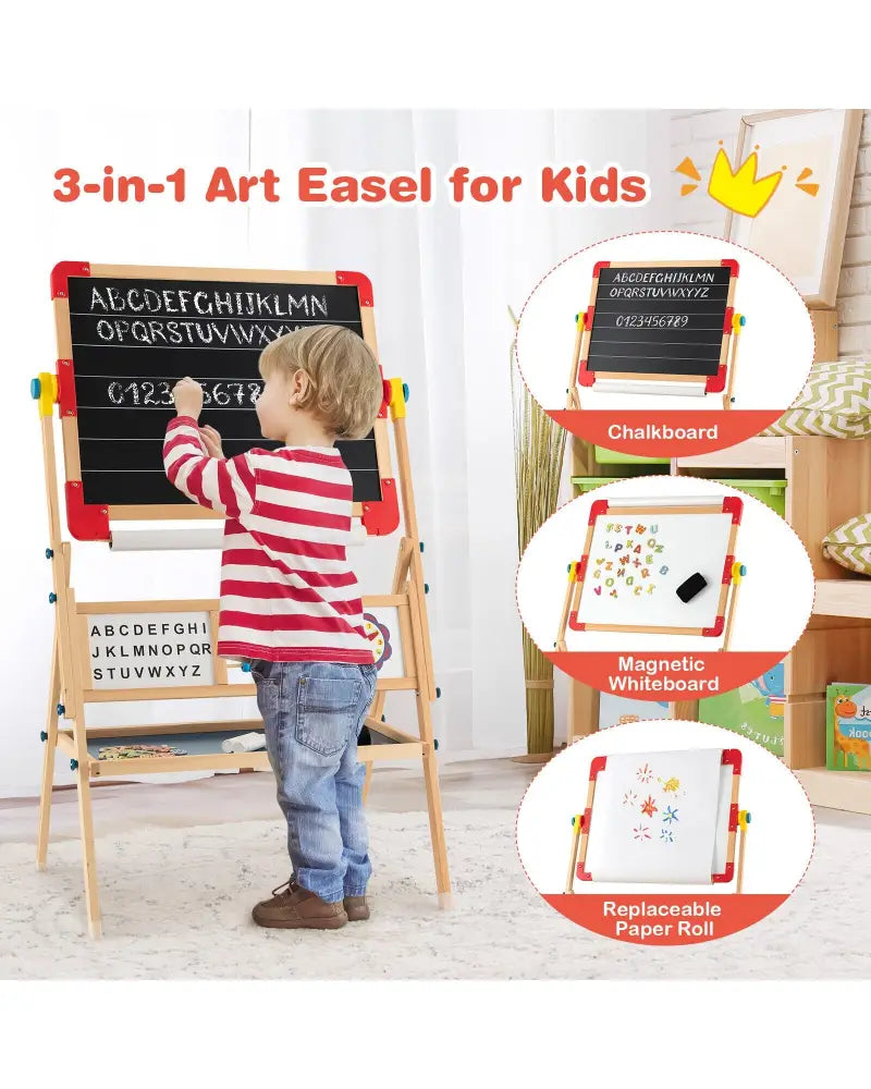 3-in-1 Wooden Art Easel for Kids with Drawing Paper Roll - Multicolor - Art Easels