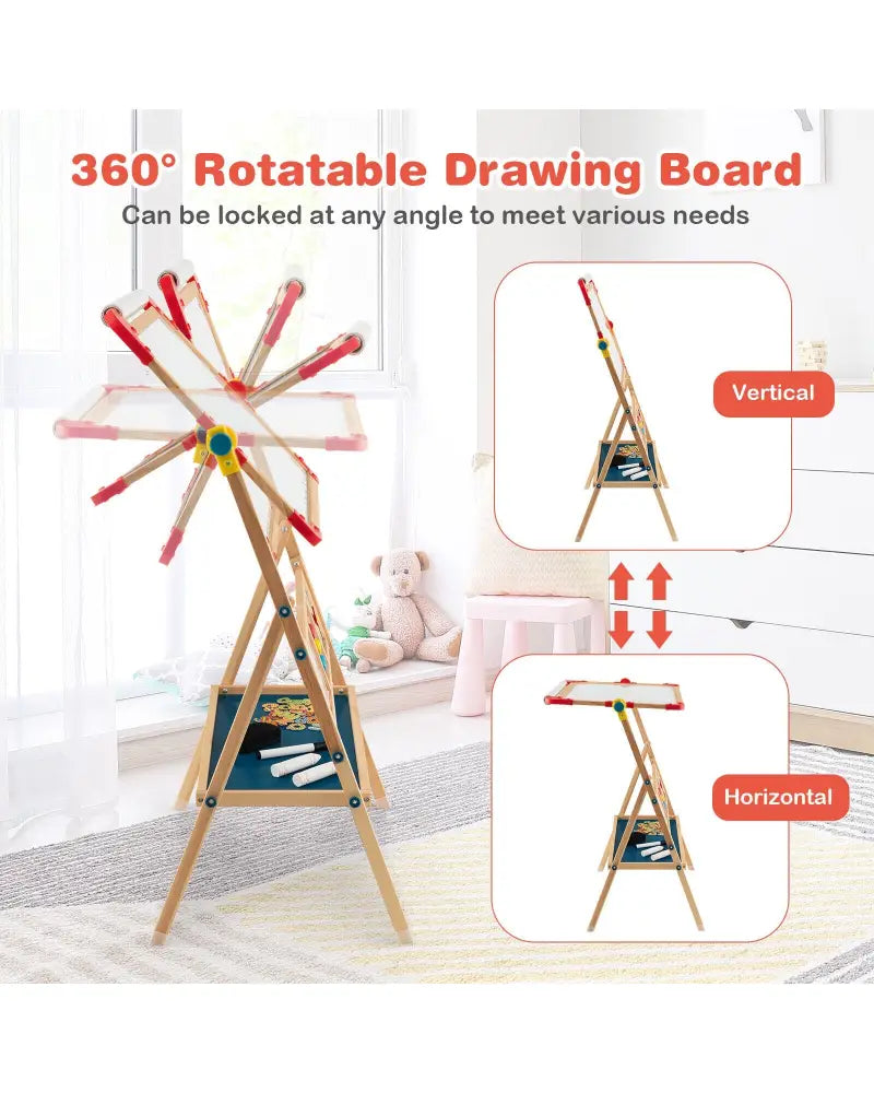 3-in-1 Wooden Art Easel for Kids with Drawing Paper Roll - Multicolor - Art Easels
