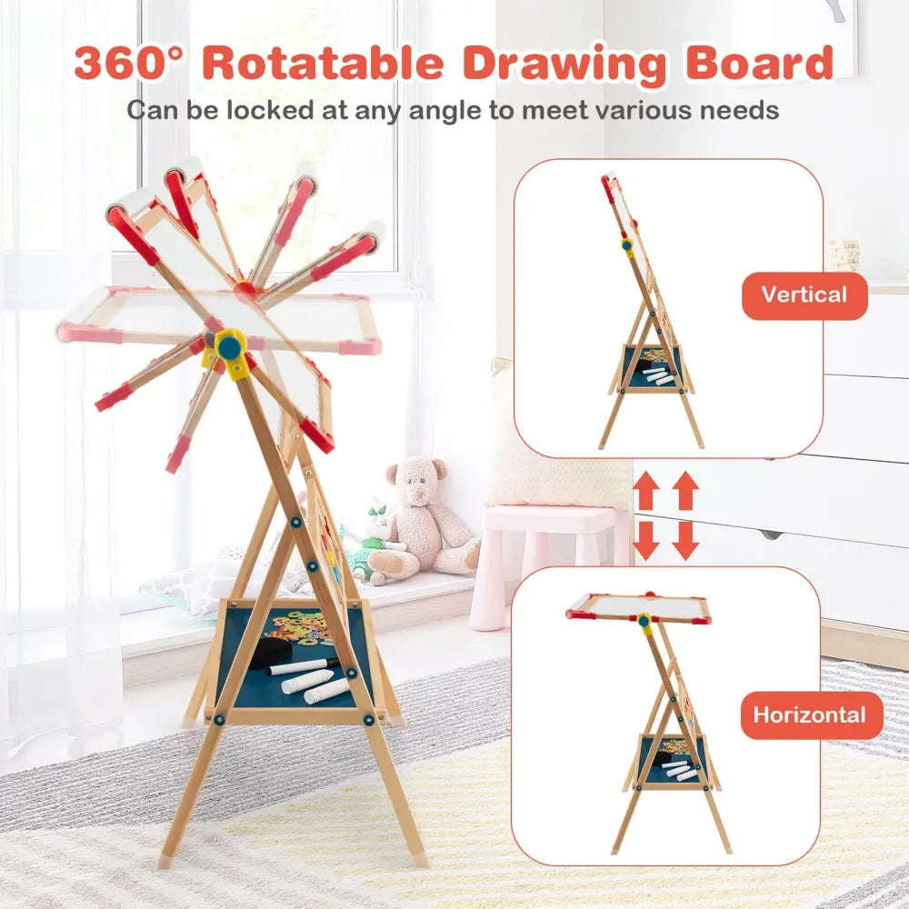 3-in-1 Wooden Art Easel for Kids with Drawing Paper Roll - Multicolor - Art Easels