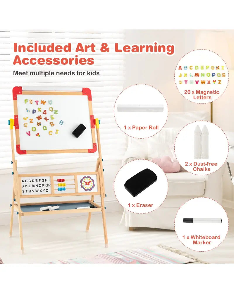 3-in-1 Wooden Art Easel for Kids with Drawing Paper Roll - Multicolor - Art Easels