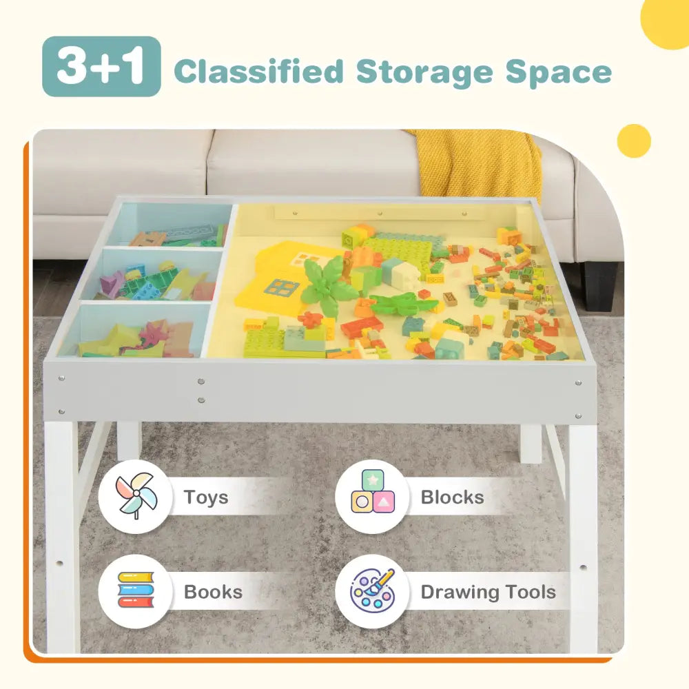 3 in 1 Wooden Kids Table with Storage and Double-Sided Tabletop-White - White - Kids Table & Chair Sets