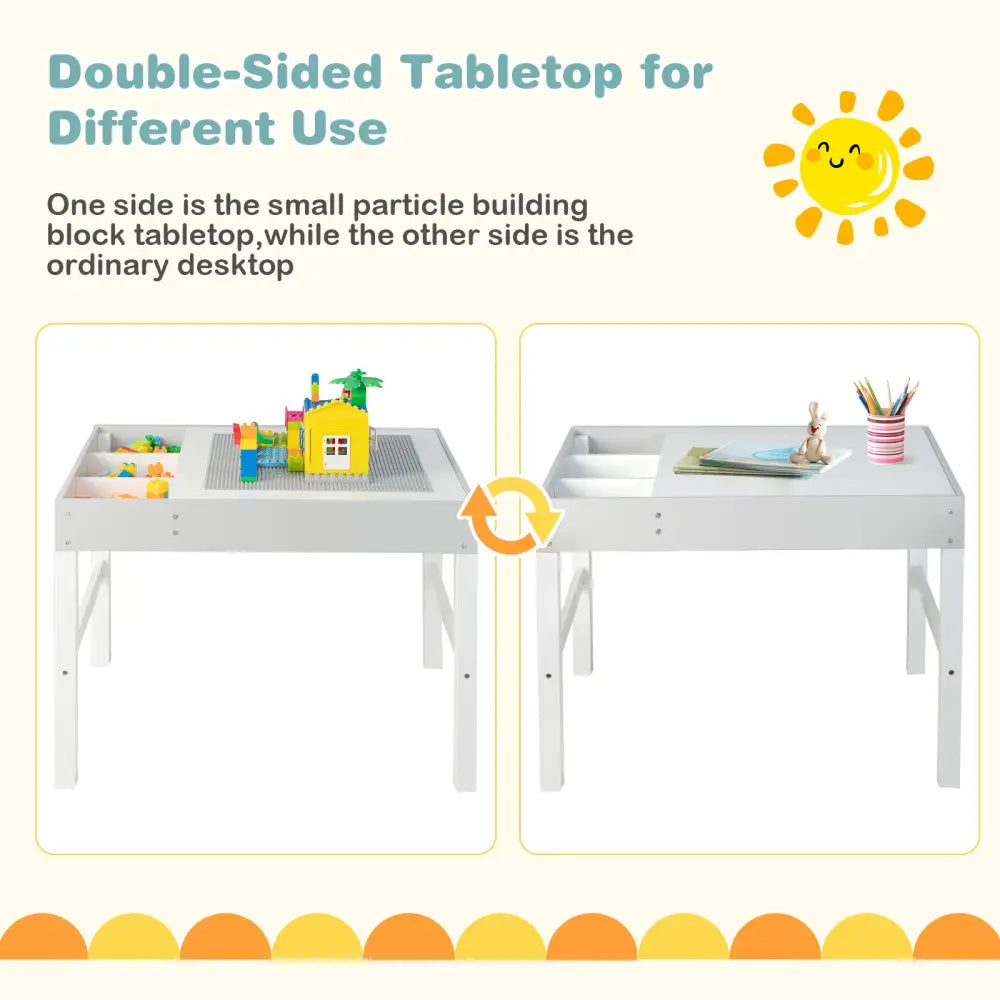 3 in 1 Wooden Kids Table with Storage and Double-Sided Tabletop-White - White - Kids Table & Chair Sets