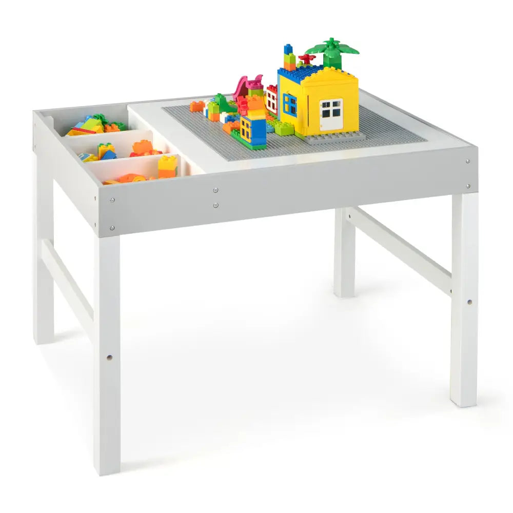 3 in 1 Wooden Kids Table with Storage and Double-Sided Tabletop-White - White - Kids Table & Chair Sets