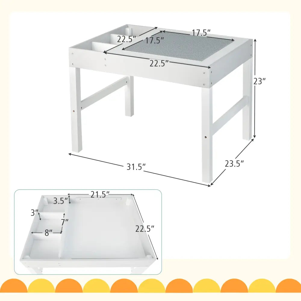 3 in 1 Wooden Kids Table with Storage and Double-Sided Tabletop-White - White - Kids Table & Chair Sets