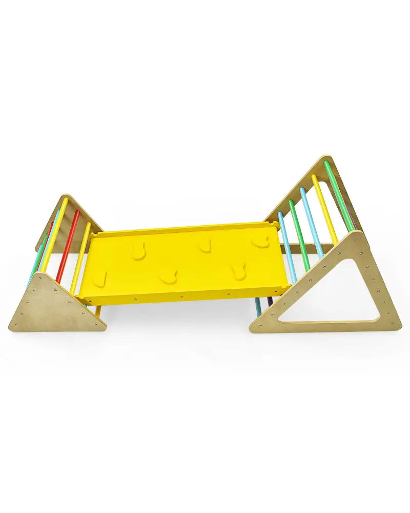 3 in 1 Wooden Set of 2 Triangle Climber with Ramp for Slid - Multicolor - Climbers & Slides