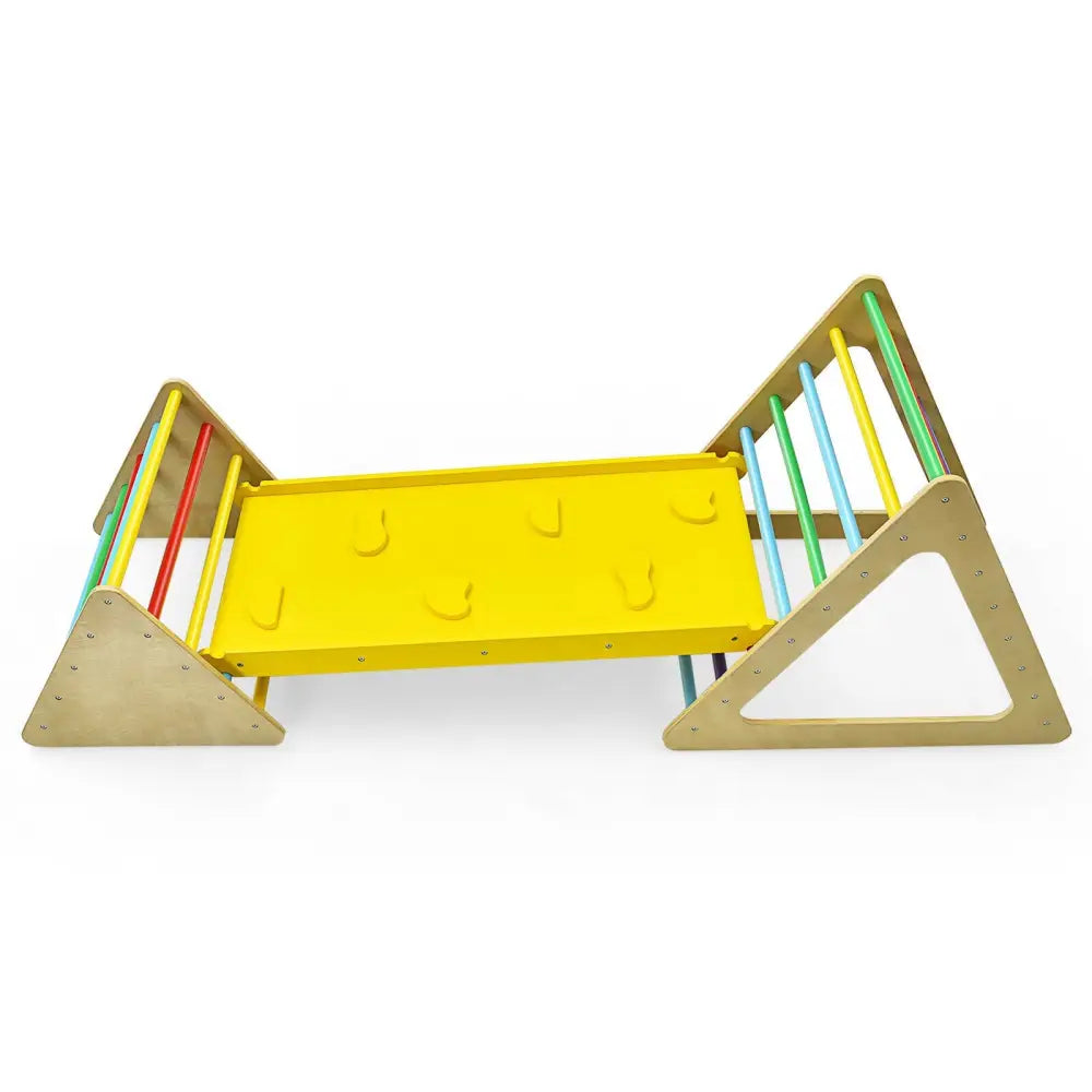 3 in 1 Wooden Set of 2 Triangle Climber with Ramp for Slid - Multicolor - Climbers & Slides
