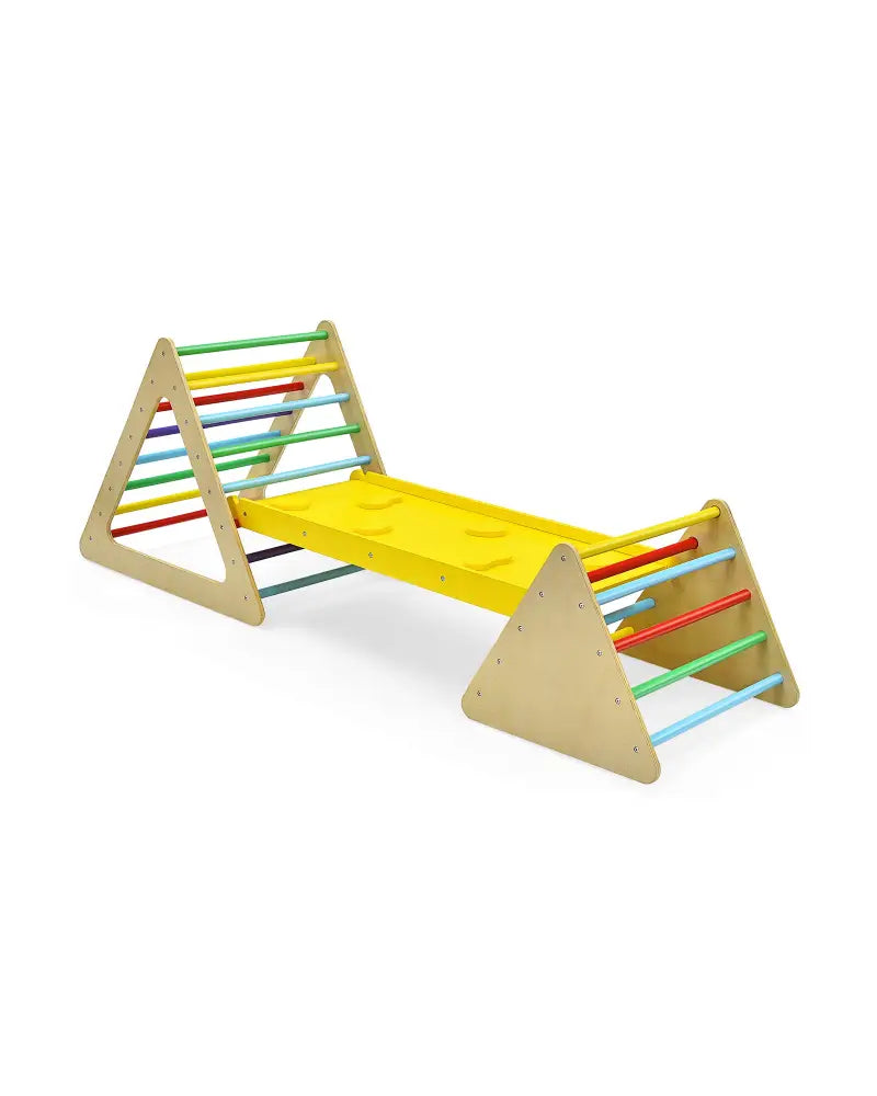3 in 1 Wooden Set of 2 Triangle Climber with Ramp for Slid - Multicolor - Climbers & Slides