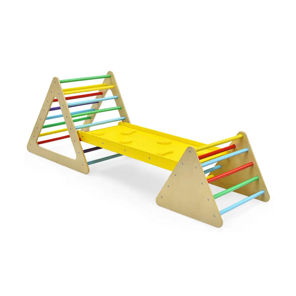 3 in 1 Wooden Set of 2 Triangle Climber with Ramp for Slid - Multicolor - Climbers & Slides