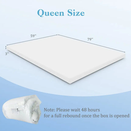 3 Inch Gel-Infused Memory Foam Mattress Topper with Removable Cover-Queen Size Costway