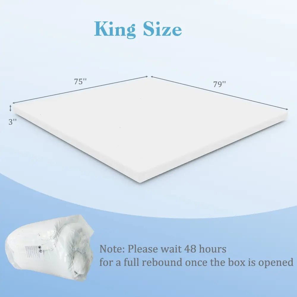3 Inch Gel-Infused Memory Foam Mattress Topper with Removable Cover-King Size - White - Mattresses