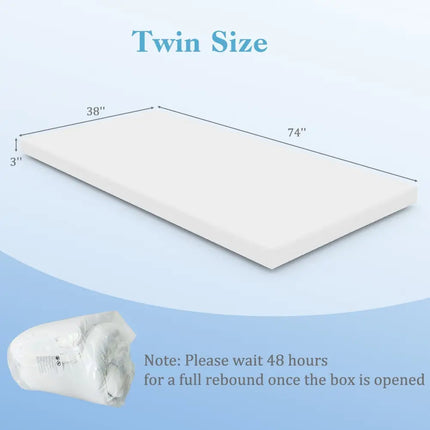 3 Inch Gel-Infused Memory Foam Mattress Topper with Removable Cover-Twin Size Costway