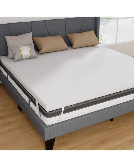 3 Inch Gel-Infused Memory Foam Mattress Topper with Removable Cover-King Size - White - Mattresses