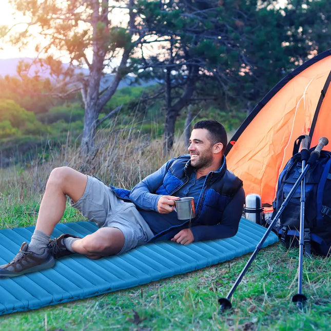 3 Inch Thick Inflatable Waterproof Camping Sleeping Pad-Blue - Blue - Air Mattresses & Sleeping Bags
