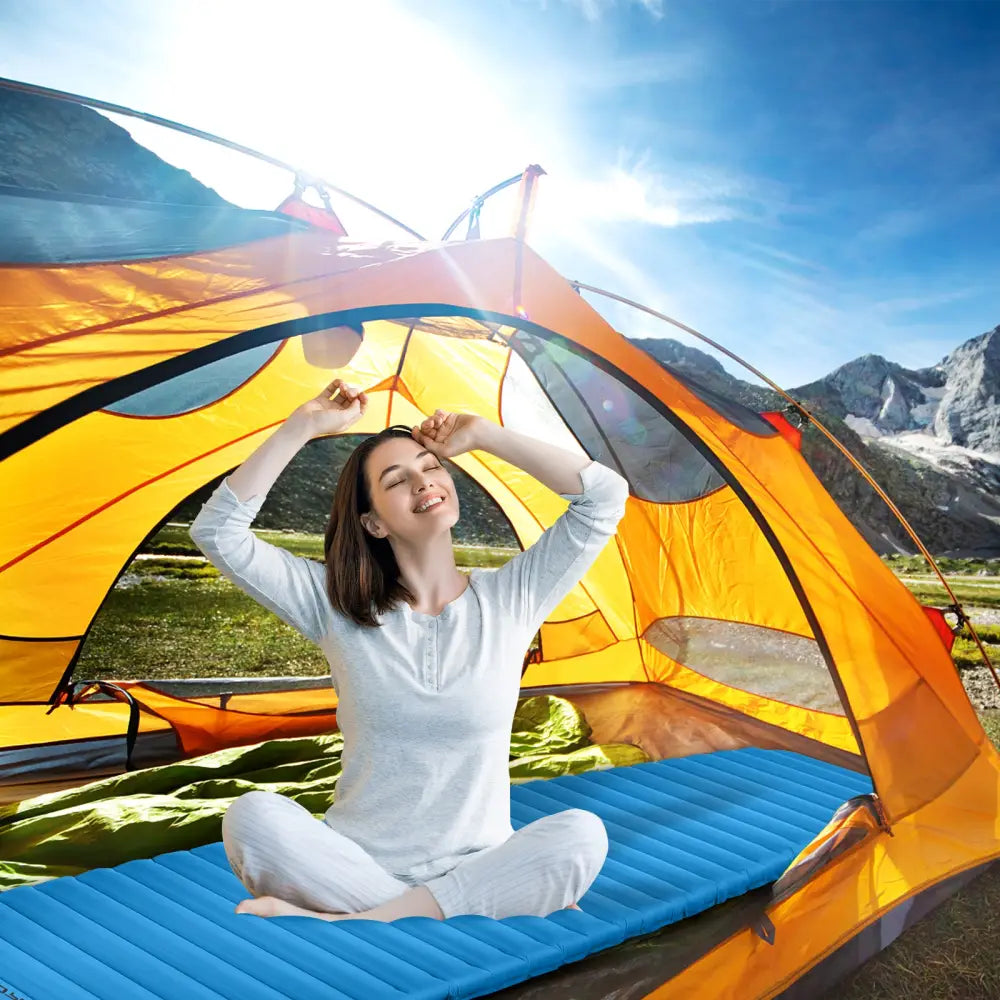 3 Inch Thick Inflatable Waterproof Camping Sleeping Pad-Blue - Blue - Air Mattresses & Sleeping Bags
