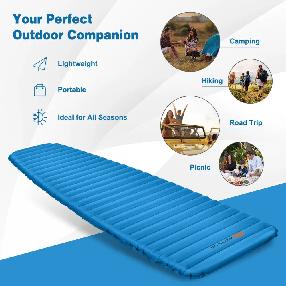 3 Inch Thick Inflatable Waterproof Camping Sleeping Pad-Blue - Blue - Air Mattresses & Sleeping Bags