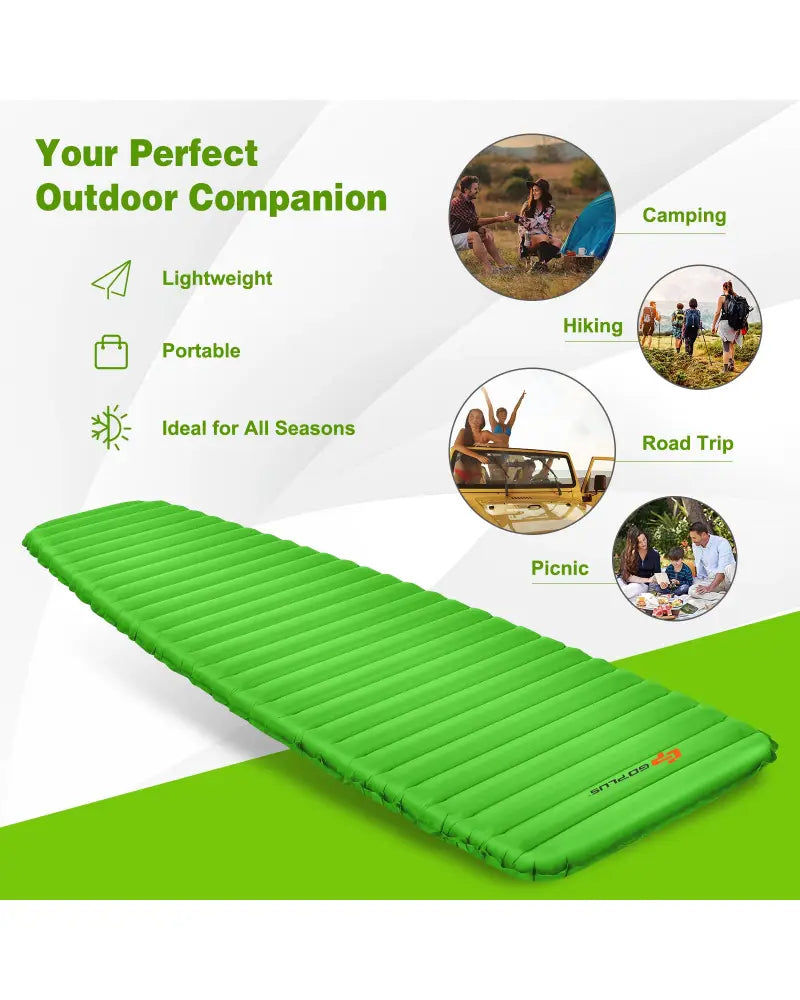 3 Inch Thick Inflatable Waterproof Camping Sleeping Pad-Green - Green - Air Mattresses & Sleeping Bags