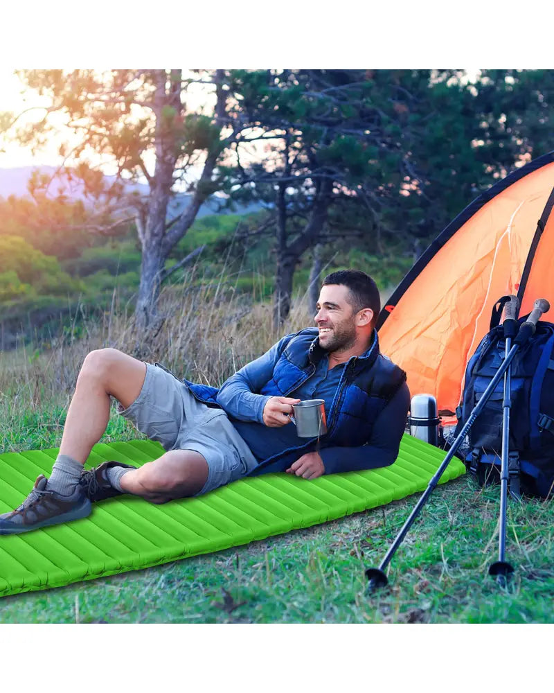 3 Inch Thick Inflatable Waterproof Camping Sleeping Pad-Green - Green - Air Mattresses & Sleeping Bags