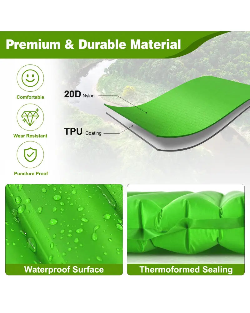 3 Inch Thick Inflatable Waterproof Camping Sleeping Pad-Green - Green - Air Mattresses & Sleeping Bags