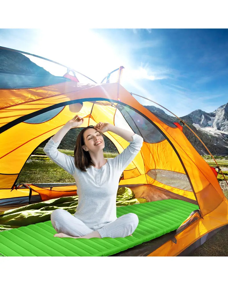 3 Inch Thick Inflatable Waterproof Camping Sleeping Pad-Green - Green - Air Mattresses & Sleeping Bags