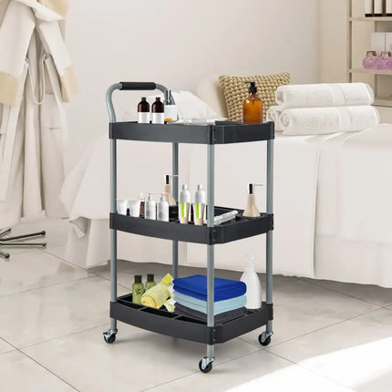 3 Layer Detailing Tool Utility Cart Tool Organizer Mobile Rolling Cart with Multiple Divider-Black - Black - Garages